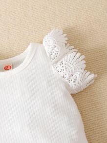 Baby Guipure Lace Trim Top & Belted Overall - Multicolor - View 5