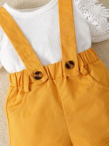 Baby Guipure Lace Trim Top & Belted Overall - Multicolor - View 6