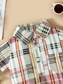 Baby Plaid Print Half Button Pocket Front Bodysuit - Multicolor - View 6