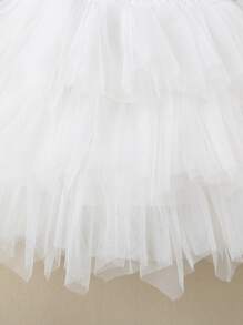 SHEIN Glamorique Kids Young Girl Fashionable And Elegant White Lace & Mesh Wedding Flower Girl Princess Sweetheart Dress, Suitable For Parties, Traveling, Spring, Summer, Autumn And Winter, Long Sleeve Cake Dress - White - View 6