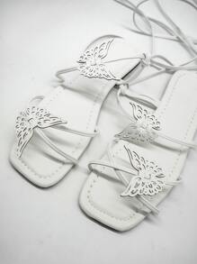 Sandalias de tiras con diseño de mariposa plano - Blanco - Ver 6