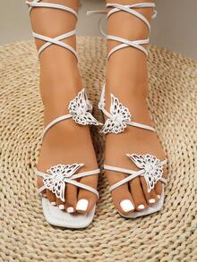Sandalias de tiras con diseño de mariposa plano - Blanco - Ver 7