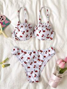 Bãi biển mùa hè Bộ bikini in họa tiết anh đào ngẫu nhiên - Nhiều màu - Xem 5