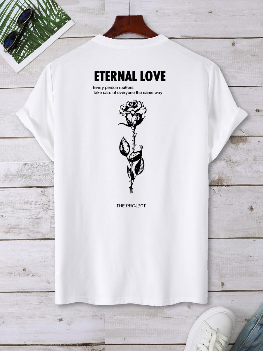 Manfinity Men Floral & Slogan Graphic Tee - White - View 1