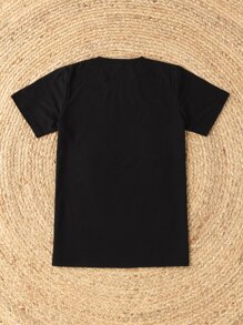 SHEIN LUNE 大碼圖案小圓領T恤 - 黑色 - 查看 2