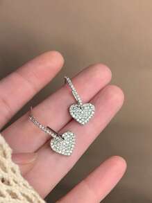 Hoa tai thả trái tim rhinestone - Bạc - Xem 2