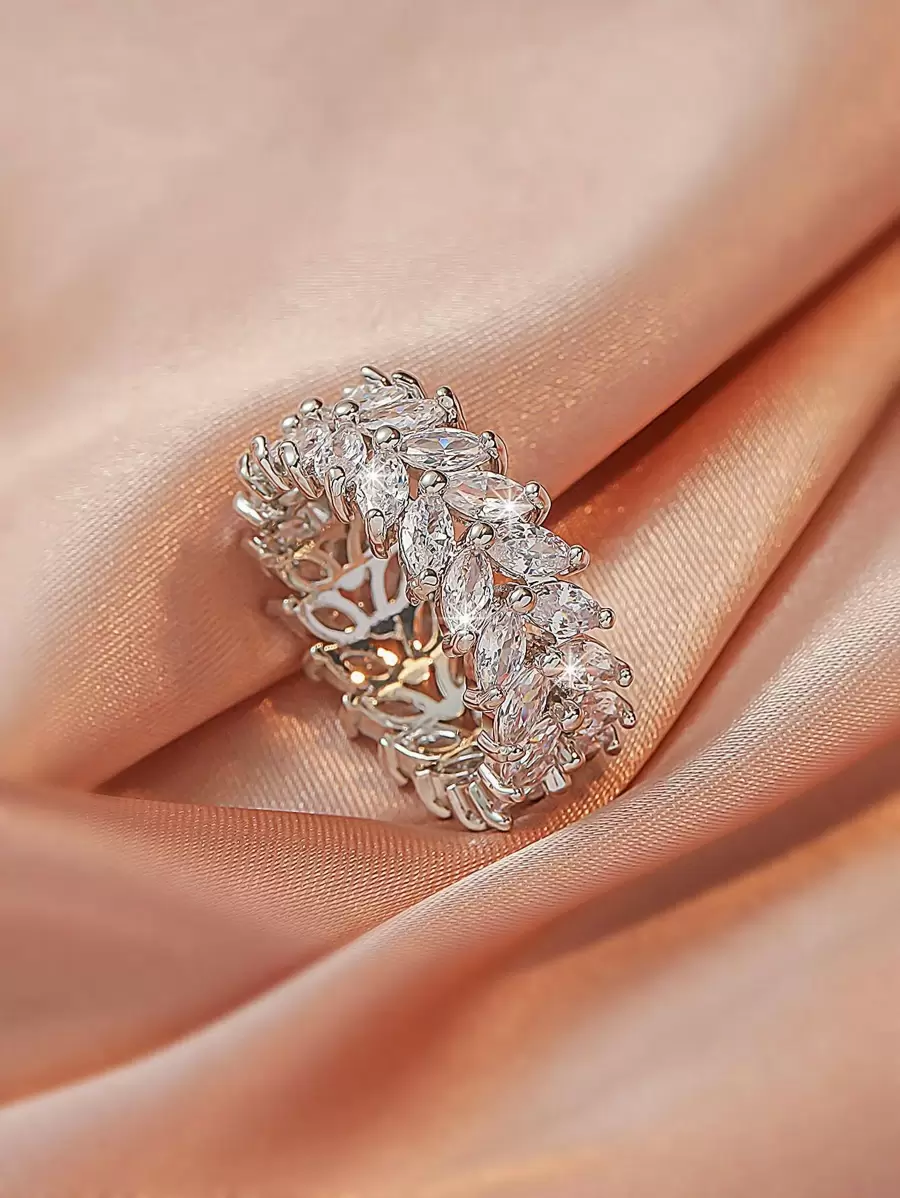 Cubic Zirconia Decor Ring - Silver - View 1