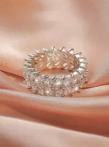 Cubic Zirconia Decor Ring - Silver - View 3