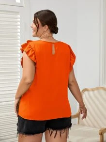 SHEIN VCAY 大碼蝴蝶袖荷葉邊上衣 - 橘色 - 查看 3