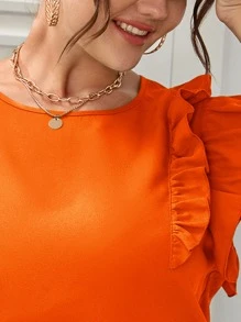 SHEIN VCAY 大碼蝴蝶袖荷葉邊上衣 - 橘色 - 查看 4