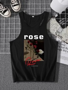 Manfinity Homme Men Letter & Floral Print Tank Top - Black - View 3