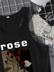 Manfinity Homme Men Letter & Floral Print Tank Top - Black - View 4