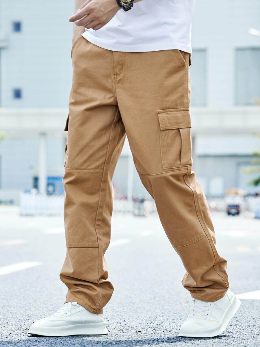 Manfinity Homme Men Cotton Flap Pocket Side Cargo Jeans - Camel - View 1