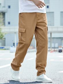 Manfinity Homme Men Cotton Flap Pocket Side Cargo Jeans - Camel - View 3