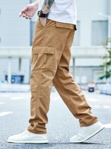 Manfinity Homme Men Cotton Flap Pocket Side Cargo Jeans - Camel - View 5