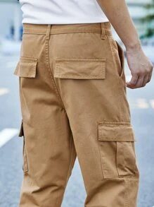 Manfinity Homme Men Cotton Flap Pocket Side Cargo Jeans - Camel - View 7