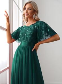 EVERPRETTY 飛袖亮片上身網紗舞會連衣裙 - 墨綠色 - 查看 4