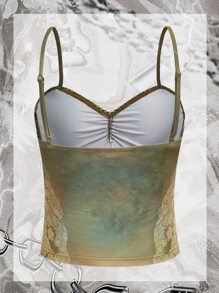 ROMWE PUNK Grunge Floral & Figure Graphic Ruched Cami Top Without Gloves - Army Green - View 2
