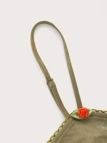 ROMWE PUNK Grunge Floral & Figure Graphic Ruched Cami Top Without Gloves - Army Green - View 3