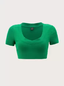 SHEIN EZwear Top de cuello scoop unicolor - Verde - Ver 1