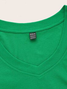 SHEIN EZwear Top de cuello scoop unicolor - Verde - Ver 3