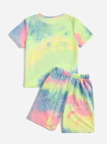 SHEIN Boys Tie Dye Tee & Drawstring Waist Track Shorts - Multicolor - View 2