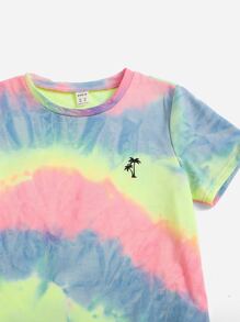 SHEIN Boys Tie Dye Tee & Drawstring Waist Track Shorts - Multicolor - View 3