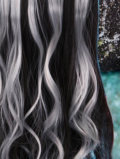 Goth 3 piezas Extensión del pelo con clip largo rizado sintético