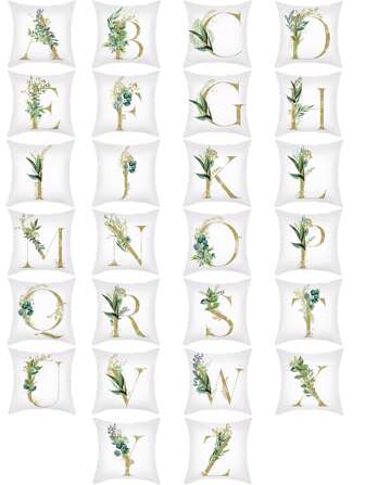 1pc Plant & Letter Graphic Cushion Cover, Modern Throw Pillow Case, Pillow Insert Not Include, For Sofa, Living Room
