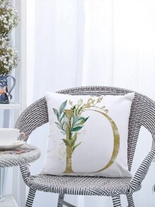 1pc Plant & Letter Graphic Cushion Cover, Modern Throw Pillow Case, Pillow Insert Not Include, For Sofa, Living Room