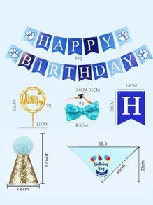 31入組寵物生日派對配件套裝包括生日橫幅小氣球寵物帽子和方巾,領結 - 藍色 - 查看 3