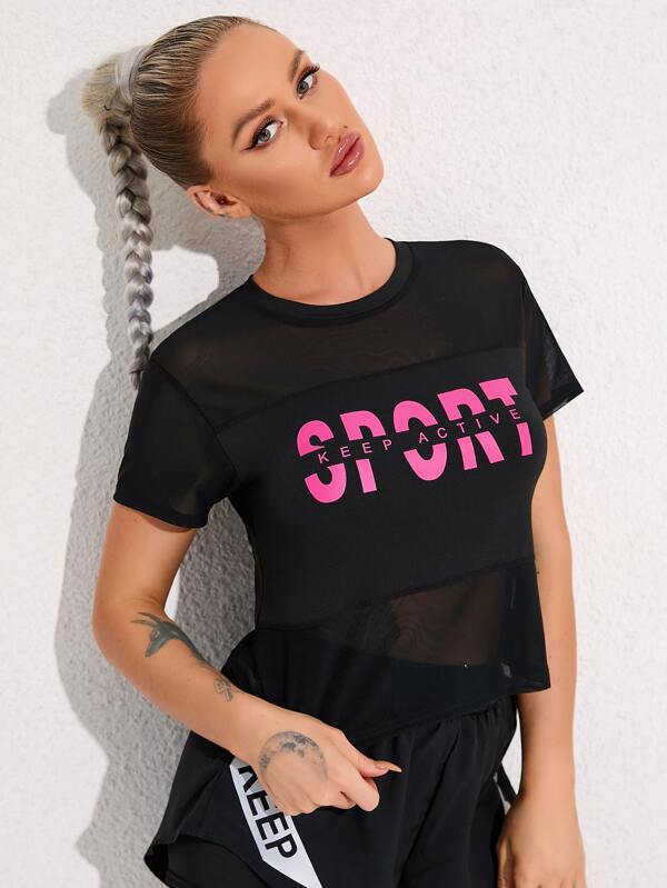 Easithlete Slogan Graphic Mesh Insert Sports Tee