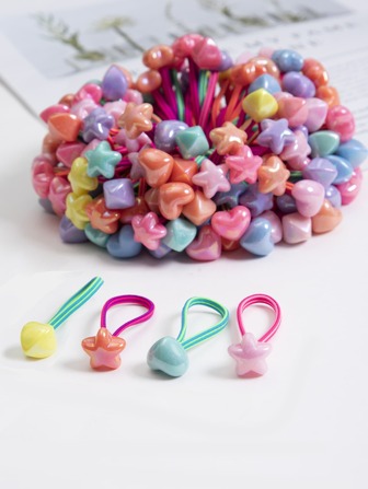 100pcs Toddler Girls Random Color Star Decor Hair Tie