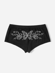 Rhinestone Butterfly Pattern Biker Y2k Shorts