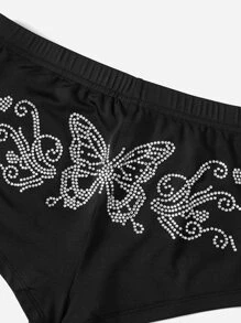SHEIN ICON Rhinestone Butterfly Pattern Biker Y2k Shorts - Black - View 5