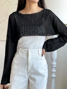 DAZY Top súper corto con hombros caídos - Negro - Ver 3