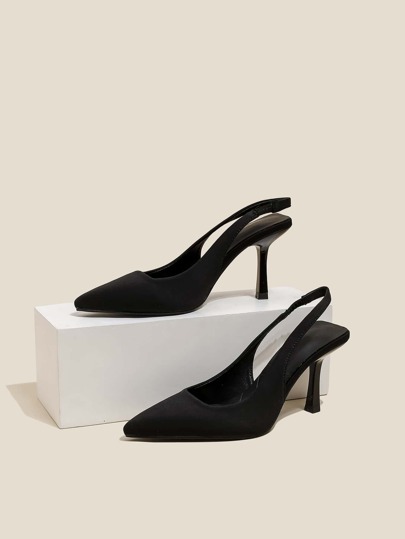 Women's Pointed Toe Thin High Heel Slingback Backless Pumps, Black Suede Spring/Summer Breathable High Heels,Elegant,Elegant