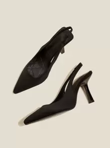 Fall/Winter 2025 Women's Pointed Toe Thin High Heel Slingback Backless Pumps, Black Suede Spring/Summer Breathable High Heels,Elegant,Elegant - Black - View 3