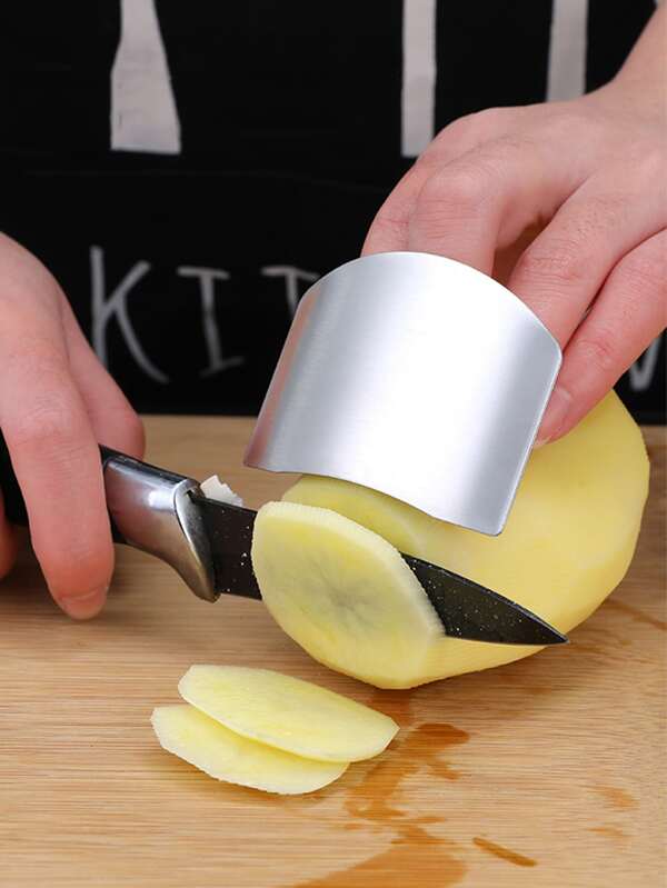 1pc Kitchen Finger Protector Guard, Silver Stainless Steel Finger Protector For Kitchen