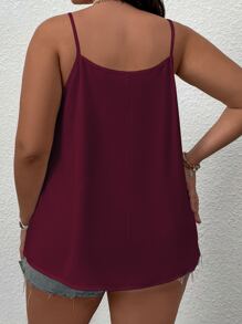 SHEIN LUNE Áo hai dây Plus Size Tương phản ren màu trơn Giải trí - Màu Đỏ Sâu - Xem 2