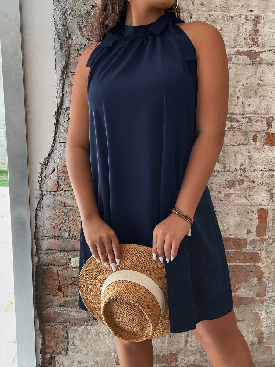 SHEIN LUNE Vestido túnico con diseño de lazo - Azul Marino - Ver 1