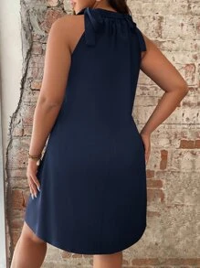 SHEIN LUNE Vestido túnico con diseño de lazo - Azul Marino - Ver 2