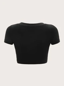 SHEIN EZwear Trang phục mùa hè Áo thun crop top cổ tròn - màu đen - Xem 2