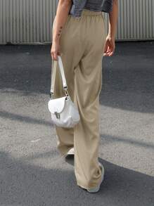 DAZY Pantalones De Pierna Ancha Con Cintura Elástica - Caqui - Ver 2