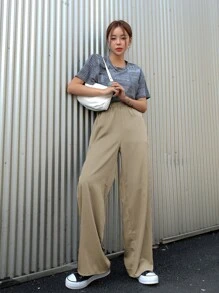 DAZY Pantalones De Pierna Ancha Con Cintura Elástica - Caqui - Ver 3