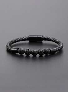 Fashionable and Popular Men Magnetic Buckle Braided Bracelet PU for Jewelry Gift and for a Stylish Look - Black - View 1