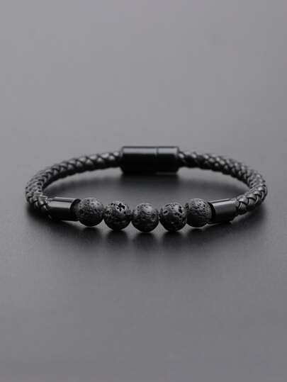 Fashionable and Popular Men Magnetic Buckle Braided Bracelet PU for Jewelry Gift and for a Stylish Look