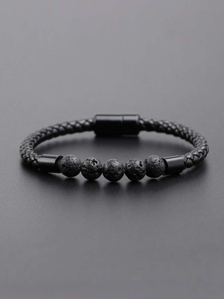 Fashionable and Popular Men Magnetic Buckle Braided Bracelet PU for Jewelry Gift and for a Stylish Look - Black - View 1