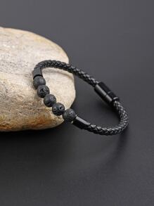 Fashionable and Popular Men Magnetic Buckle Braided Bracelet PU for Jewelry Gift and for a Stylish Look - Black - View 3