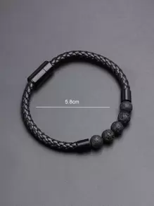 Fashionable and Popular Men Magnetic Buckle Braided Bracelet PU for Jewelry Gift and for a Stylish Look - Black - View 4